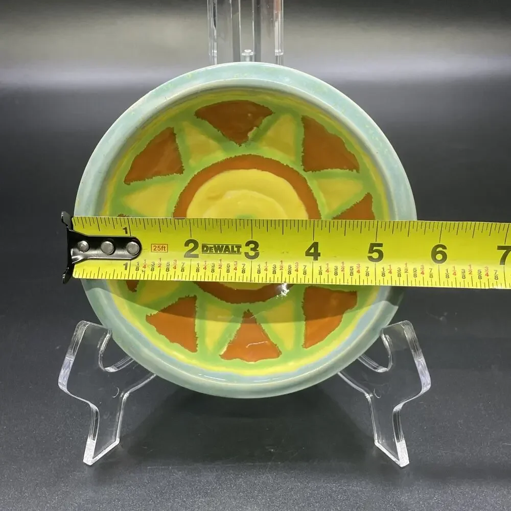 California Modern Studio Craft Glazed Geometric Sun Bowl Artisan Signed Yellow